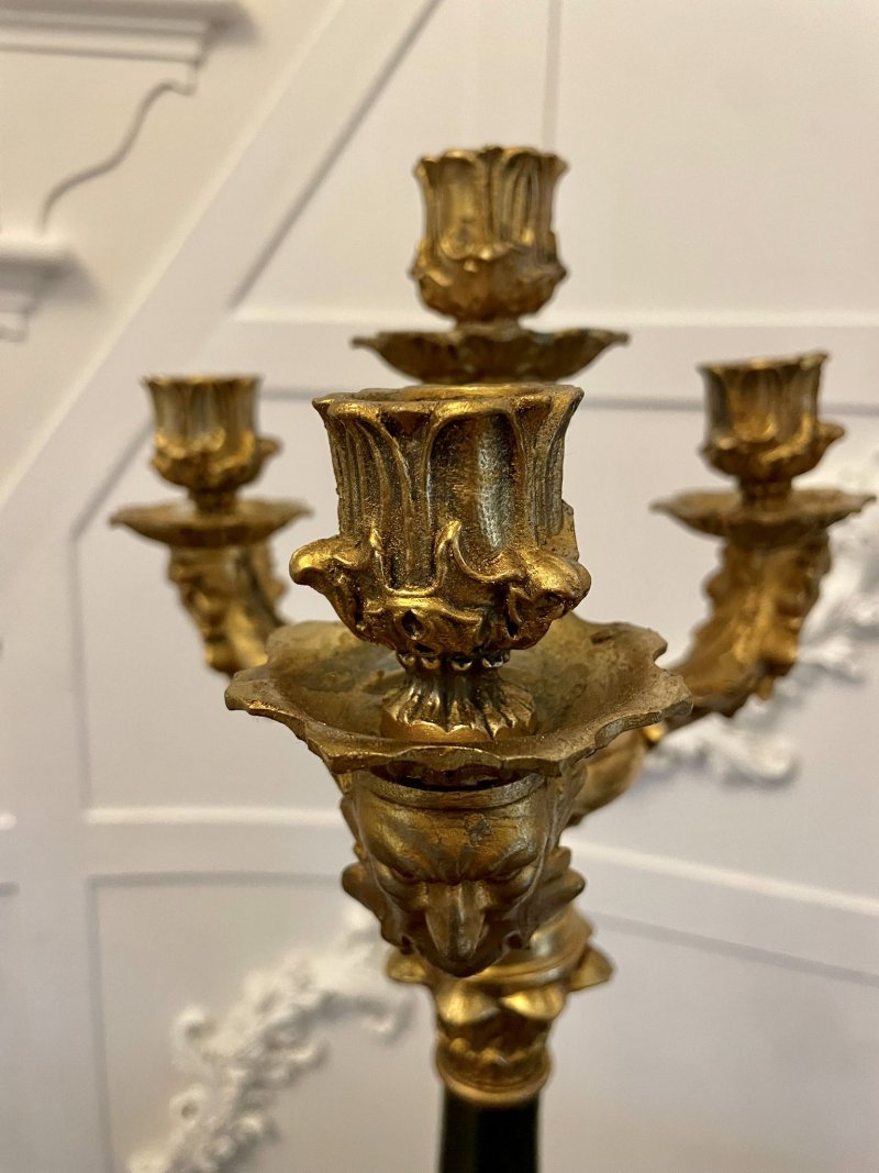 Quality Pair of Antique Regency Ornate Ormolu Four Arm Candelabra - Image 9